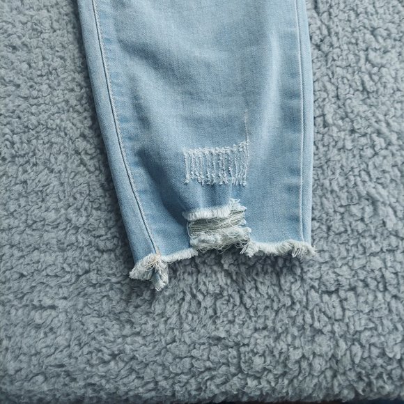 THRILL Plus Size Jeans 20 Blue Faded Bleach Wash Distressed Raw Hem Ripped Pants - Picture 8 of 16